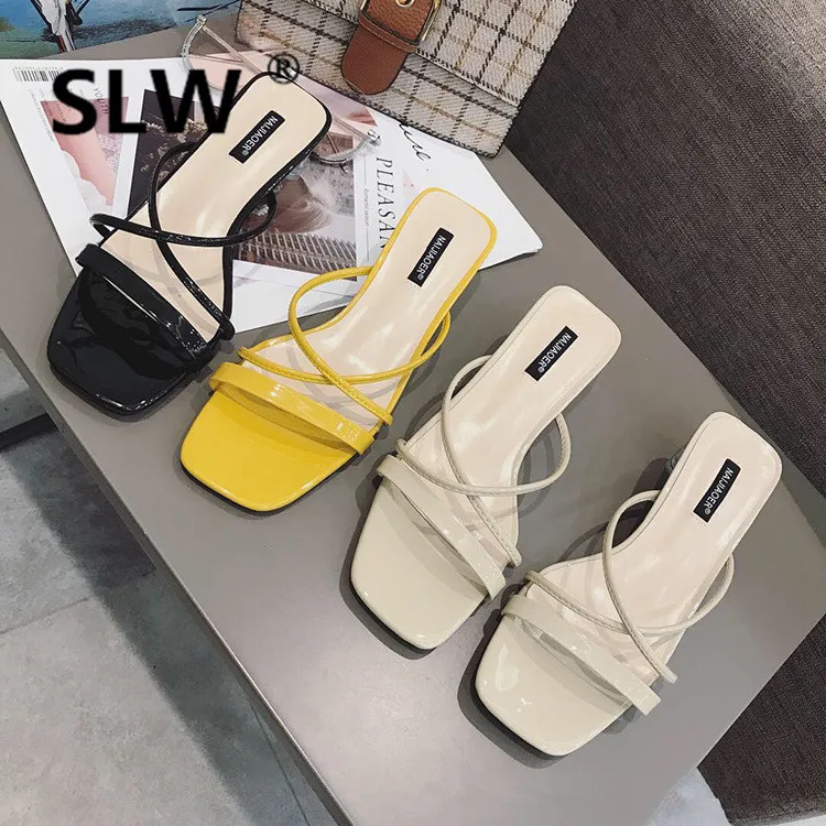 

Glitter Slides Woman Shoes Luxury Square heel Med Crystal Designer PU Rubber Rome Basic Fabric Glitter Slides Woman Shoes