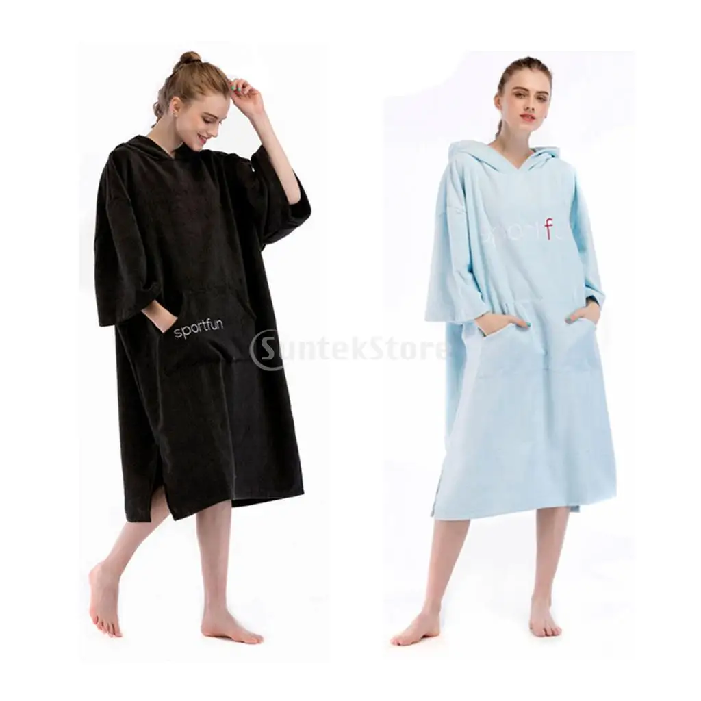 Adult Surf Wetsuit Swim Swimsuit Changing Robe Beach Hooded Poncho Bath Towel Outdoor Sports Women Men Bathrobe w/ Large Pocket