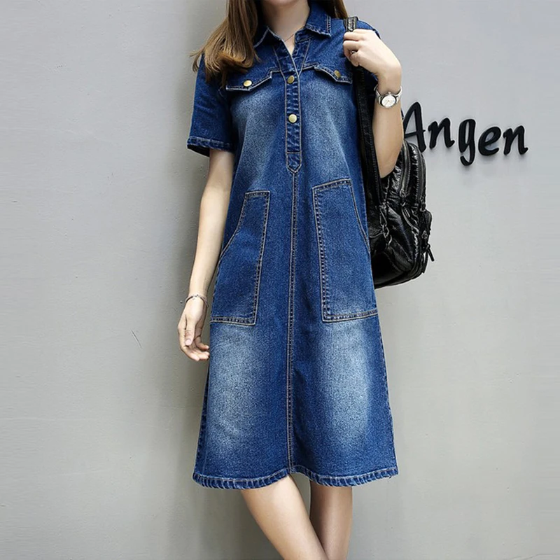 Denim Jeans 2017 Hot Sale Summer Casual font b Women b font Short Sleeve Denim Dresses