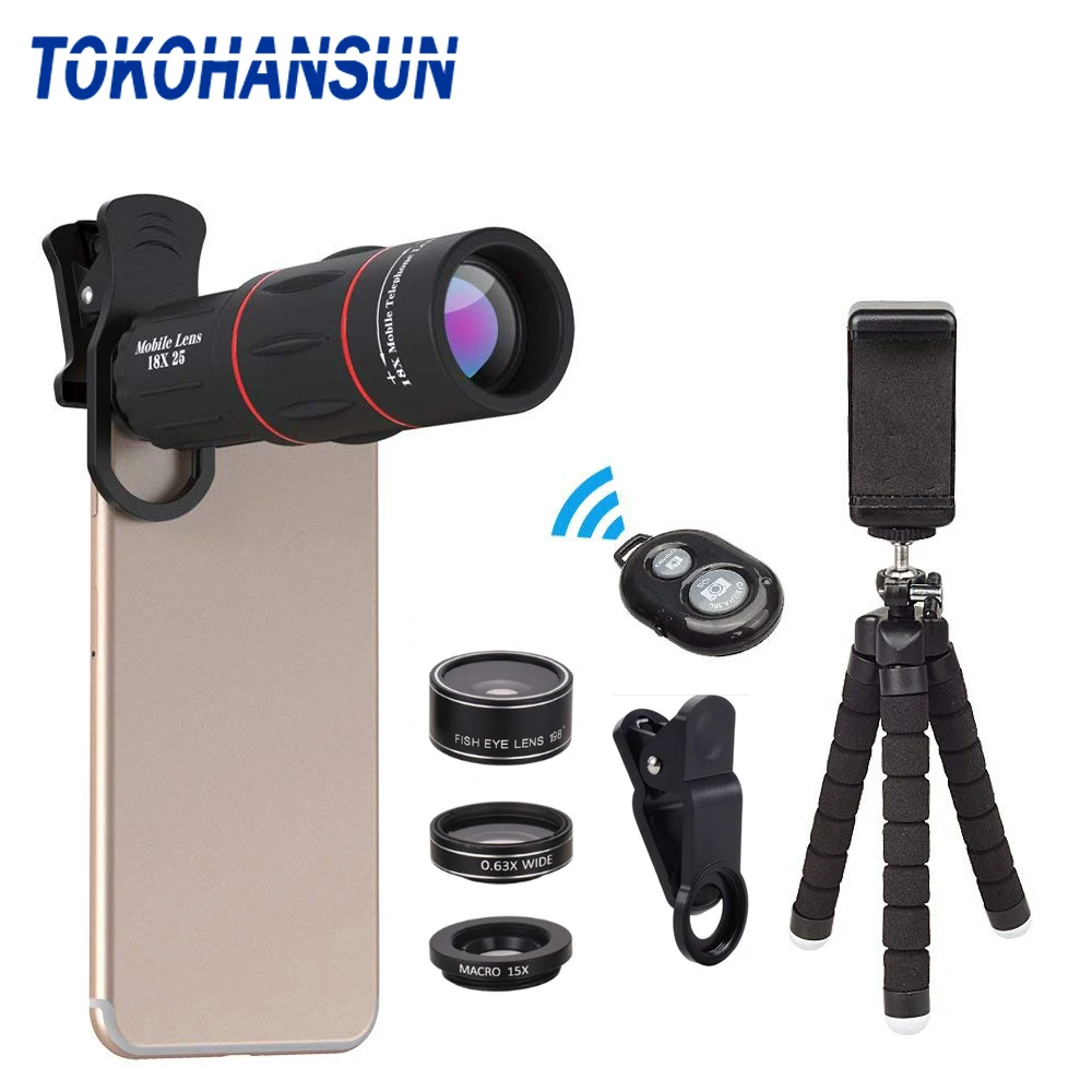 TOKOHANSUN الهاتف عدسة كيت فيش زاوية واسعة ماكرو 18X عدسة مجهر تليفوتوغرافي مع 3 في 1 عدسة ل سامسونج جميع الهواتف الذكية