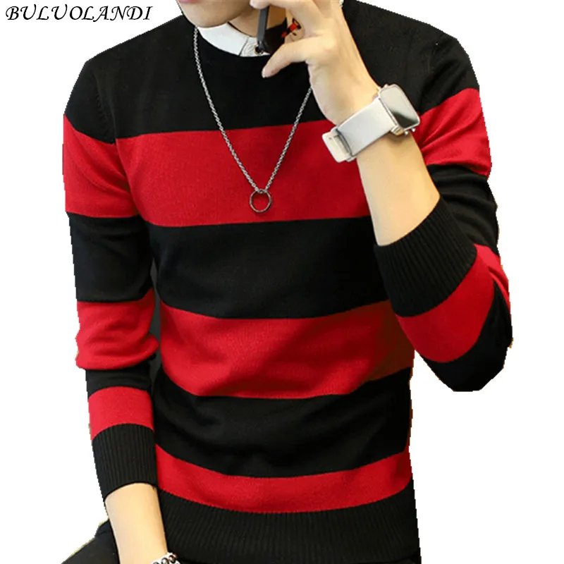 Men's Red Striped Sweater