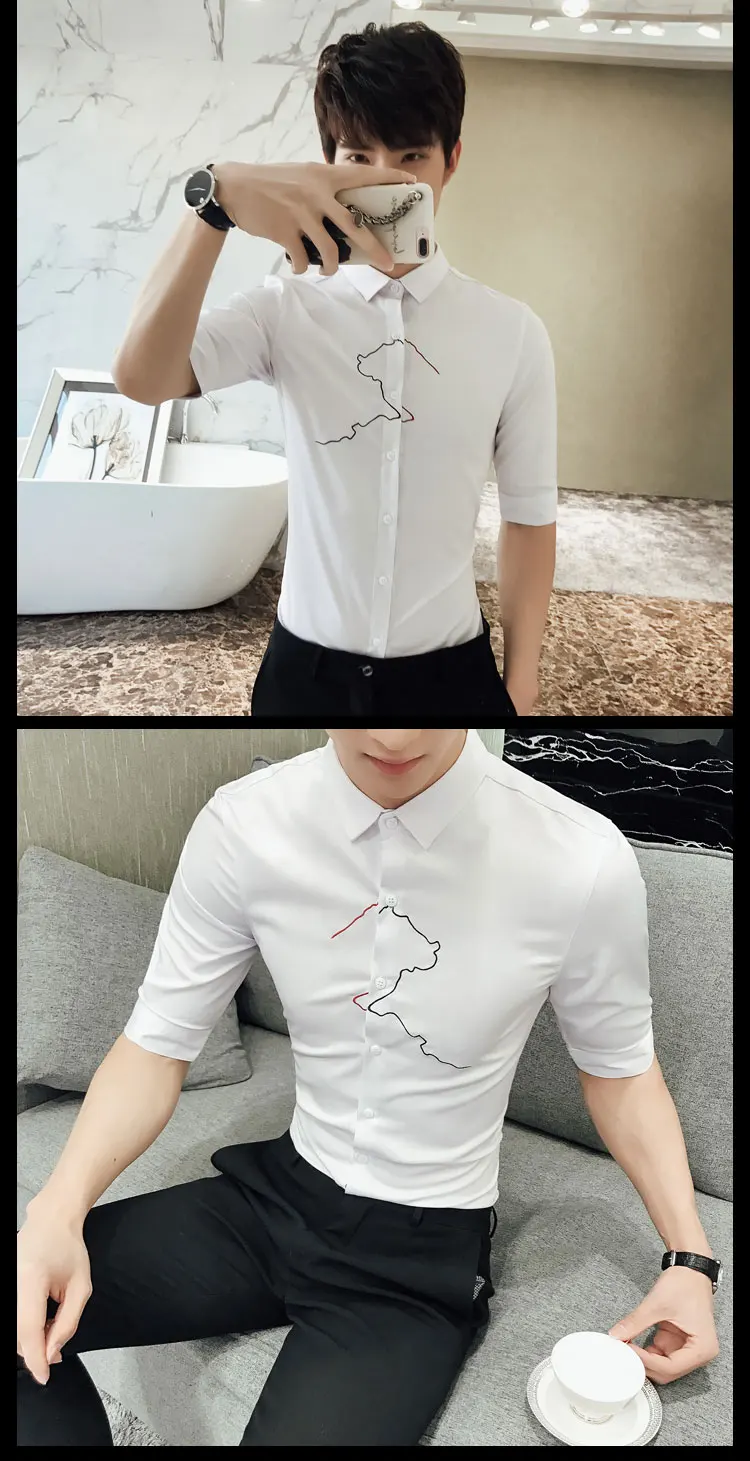 Embriodery мужские свадебные рубашки черные белые офисные формальные смокинги рубашки с коротким рукавом модные мужские однотонные летние рубашки