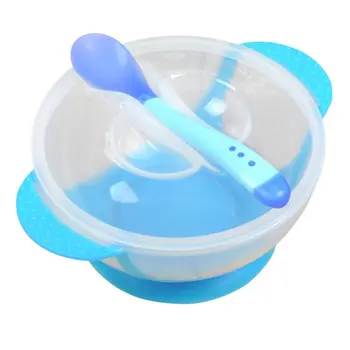 

Baby Bowl Slip-resistant Tableware Set Infants feeding Bowl With Sucker and Temperature Sensing Spoon Suction Cup