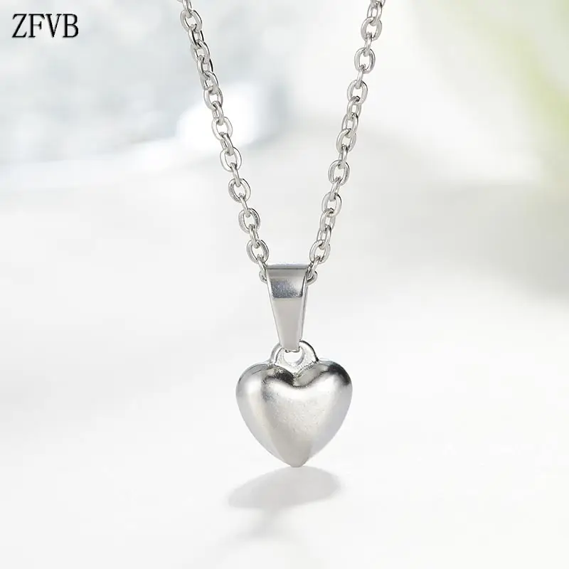 

ZFVB Fashion Small Heart Necklace Bijoux For Women Collars Stainless Steel Silver color Collarbone Pendant Necklaces Jewelry