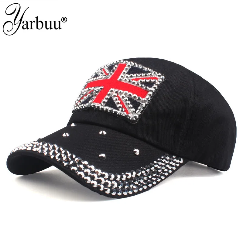 

[YARBUU] 2018 new brand cap The British flag high quality baseball caps For women adjustable cotton cap rhinestone Denim cap hat