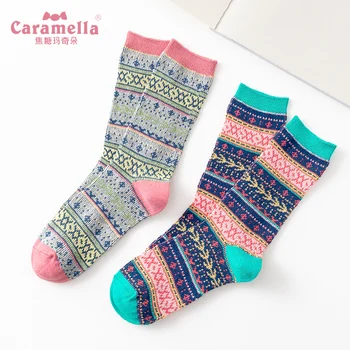 

Caramella Brand Women Socks Funny British Style Ethnic Casual Happy Socks Cotton Long Knitted Geometry Chaussettes Fantaisie