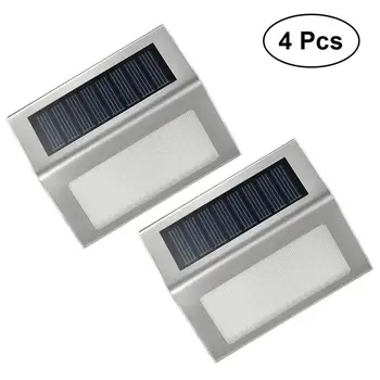 

4PCS 3 LED Stainless Steel Solar Lights Wall Light Outdoor Street Lamp Sensor Light for Garden Courtyard Patio Pathway (Silver)