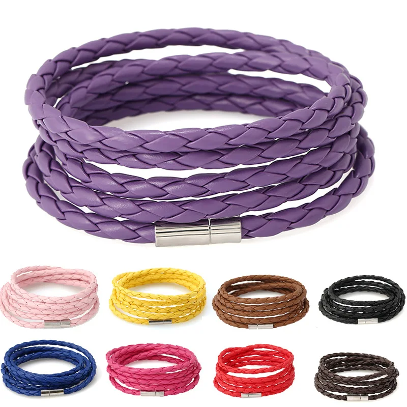 

Fashion Temperament PU Imitation Leather Multi-layer Woven Bracelet Women Men's Simple Stainless Steel Magnet Buckle Jewelry