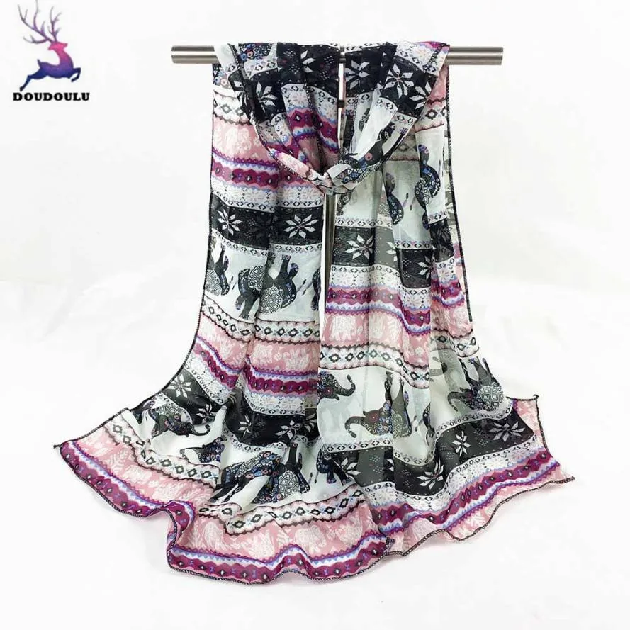 

DOUDOULU 2018 women scarf elephant Women Floral Print Scarf Pineapple long chiffon scarves shawl wrap Cachecol Bufanda Mujer#ss