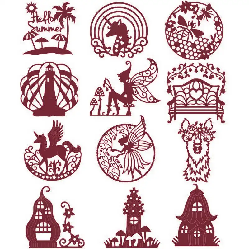 

Mushrooms Unicorn Magical Fairy Flower Roof House Llama Metal Cutting Dies For DIY Scrarpbooking Embossing Cards Crafts New 2019