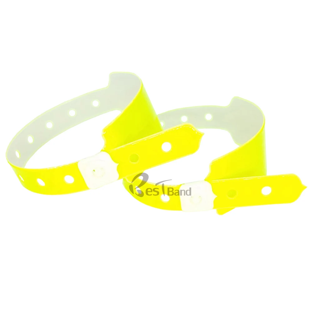 

50pcs Neon yellow Vinyl ID Wristbands hole sale fashion disposable PVC festival bracelet cheap event vinyl wristband for ticket
