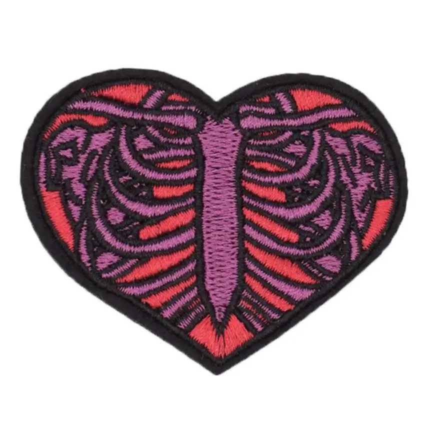 

Halloween Retro Gothic Dark Human Skeleton Rib Cage Heart Girly Design Iron On Embroidered Applique Patch For Clothing Badges