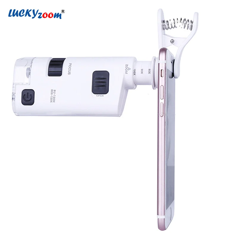 

80X-120X Zoom Adjustable Mini Microscope Magnifier LED Illuminated Pocket Magnifying Glass Clip Universal Phone Jewelry Loupe