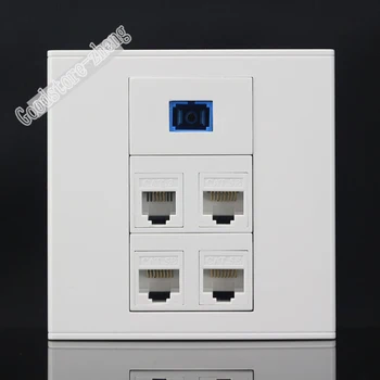 

Wall Socket Plate 5 Ports Three Network CAT5e LAN & One RJ11 Telephone & SC Fiber Jack Panel Faceplate Outlet Adapter 86*86mm