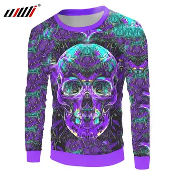 

UJWI Men's Sweatshirt Print Flashing Skull Hoodie Man Fit Slim Long Sleeve Crewneck Pullovers Autumn Winter Casual Sweats 5xl