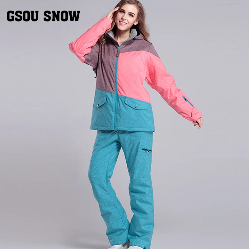 GsousnowPlus размер, женская Лыжная лыжная одежда, водонепроницаемая походная куртка, куртка для сноуборда, лыжный костюм, женские зимние куртки большого размера
