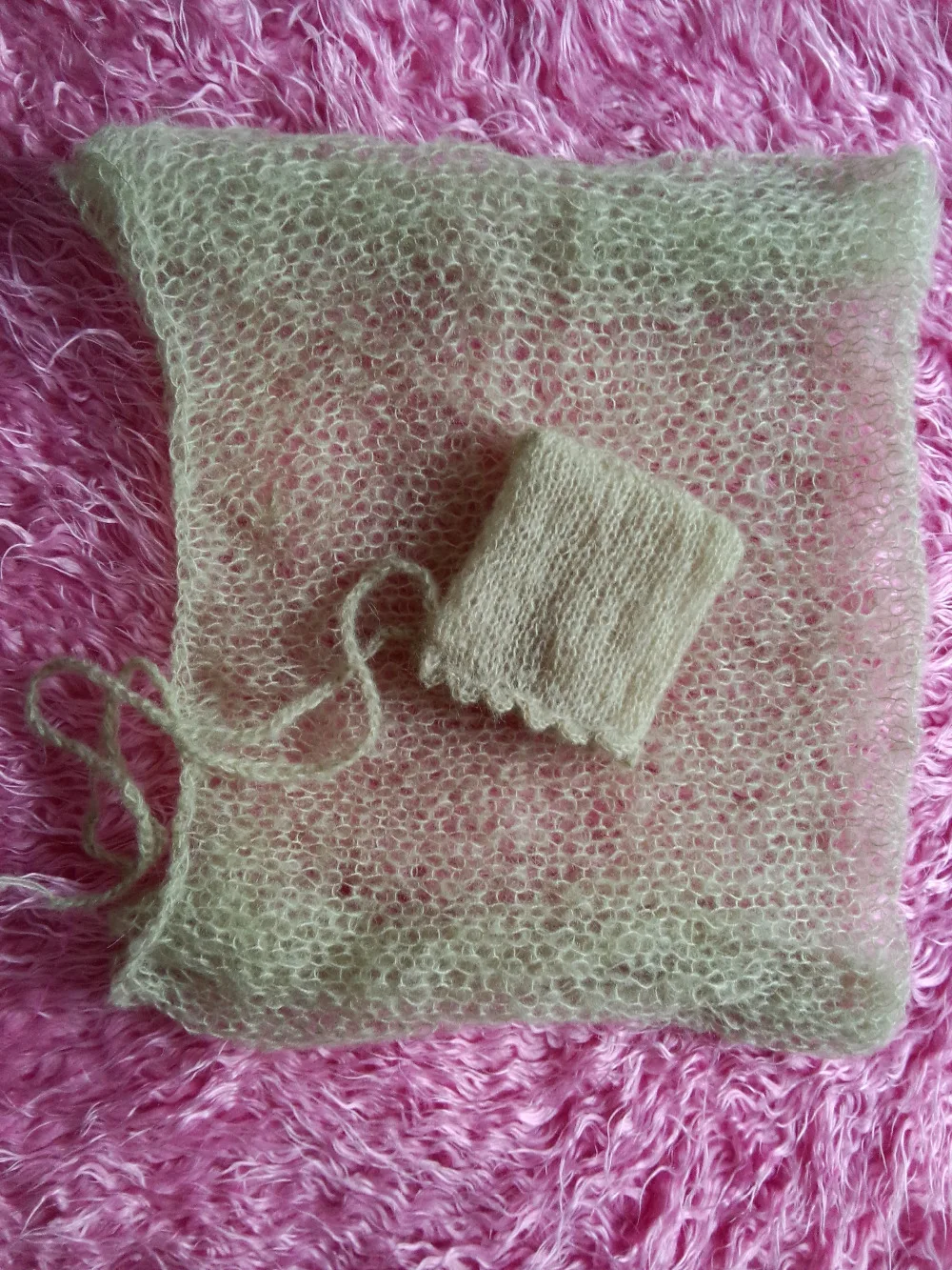 

Hand Knit Mohair Wrap With Bonnet (set)Newborn Photography Props Baby Shower Gift Props For Baby