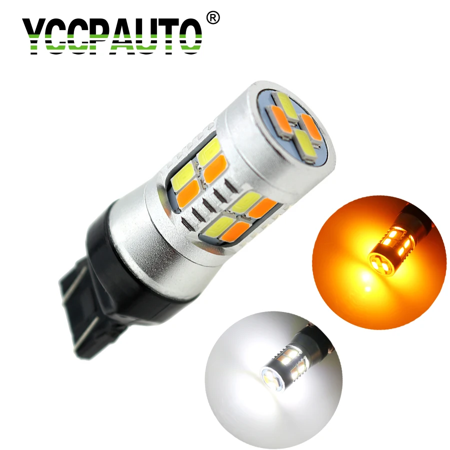 

YCCPAUTO 1Pcs T20 LED Dual Color Bulbs White Amber 5730 20 SMD 7443 W21/5W LED Car Tail Lights Reverse/ Brake Lamp 12-24V