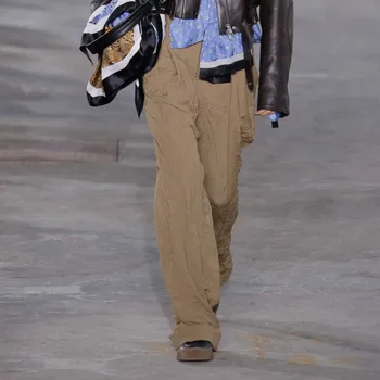 

DEAT 2020 New Summer Fashion Pleated Straight Full Length Pants Office Lady's High Street Zippers Trousers WH02004M