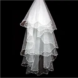 Hot Sale Tulle Short Lace Edge Pearls Bridal Veil Ivory/White Wedding Veil Wedding Accessories Free Shipping