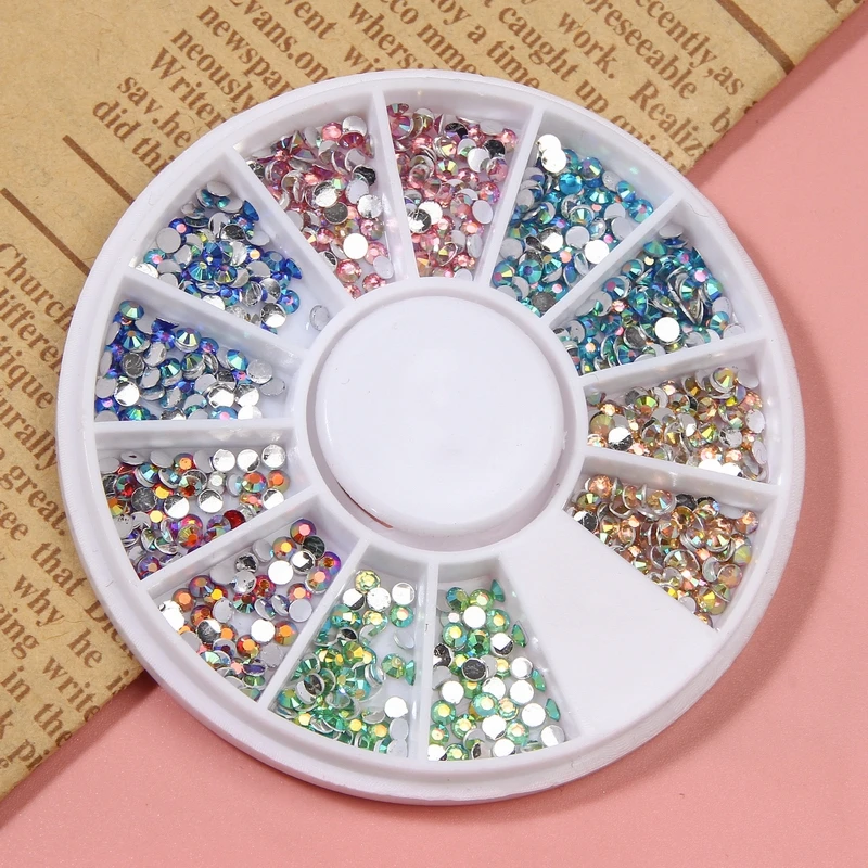 Безразмерные разноцветные Стразы для ногтей, аксессуары, округлые с плоской нижней поверхностью, 3D Стразы для ногтевого дизайна, украшения, драгоценные камни в колесах