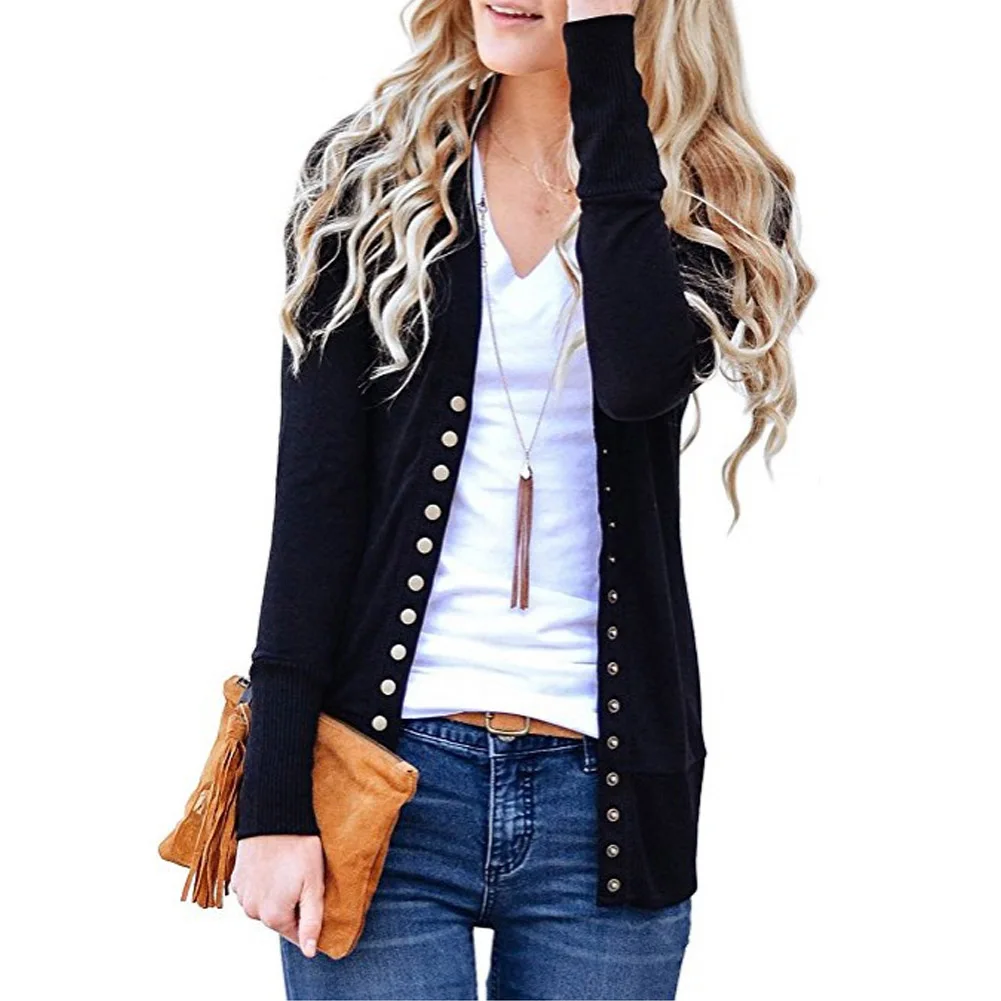 

YJSFG HOUSE Hot Women Sweater Autumn Low Cut V-Neck Long Sleeve Knit Snap Sweaters Button Down Cardigan Female Thin Sweater Top