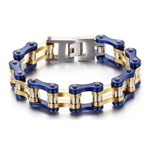 Панк крутой синий велосипедный браслет ювелирные изделия мужские золотые титановые из нержавеющей стали мотоциклетная Байкерская цепь браслеты рок ссылка браслет