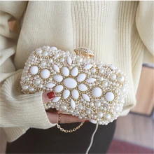 Женские вечерние ручной работы с белыми жемчужинами, клатч, сумка для невесты, свадебные ручные сумки с бисером, металлические клатчи, Жесткий Чехол, вечерняя сумочка с кристаллами