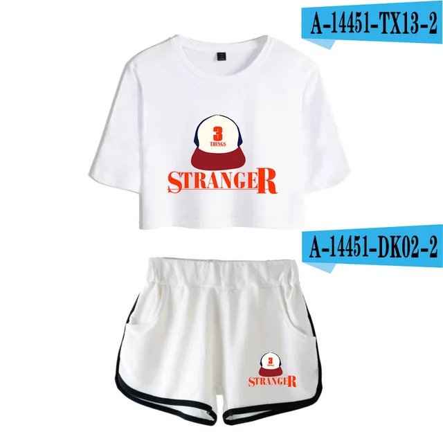 Girls Outfit Stranger Things New 2D print Leisure Women Two Piece Set Shorts+lovely T-shirts Hot Sale Tracksuit - Цвет: 09