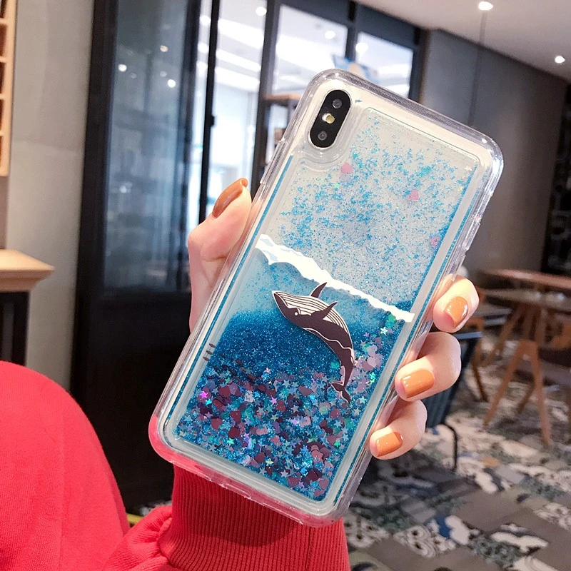 Жидкий чехол с единорогом Redmi 7A для Xiaomi силиконовый изображением Кита дельфина