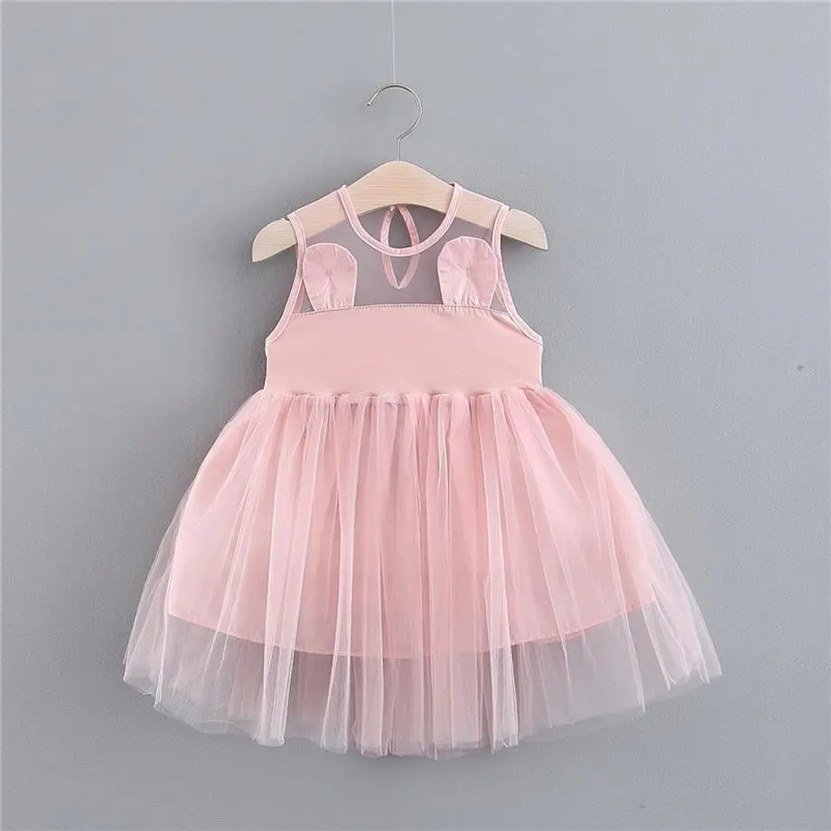 

Baby girl dress 2019 brand sleeveless clothes for girls rabbit ear mesh princess dress summer soid color kids dresses for girls