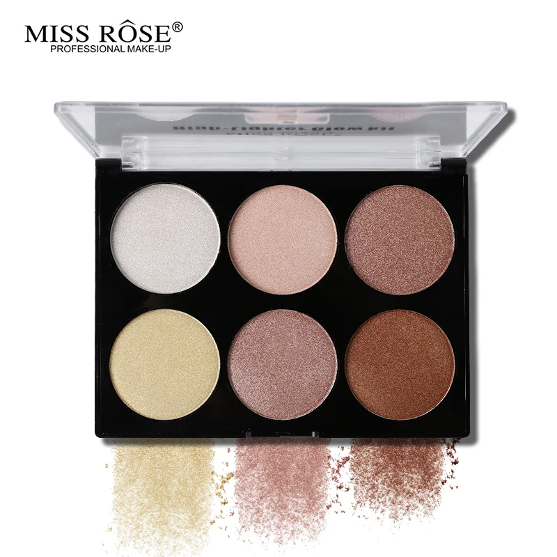 

Miss Rose Professional 6 Color Highlighter Palette Contour Powder Highlighter Bronzer Makeup Glow Kit Base Contouring 3D Face