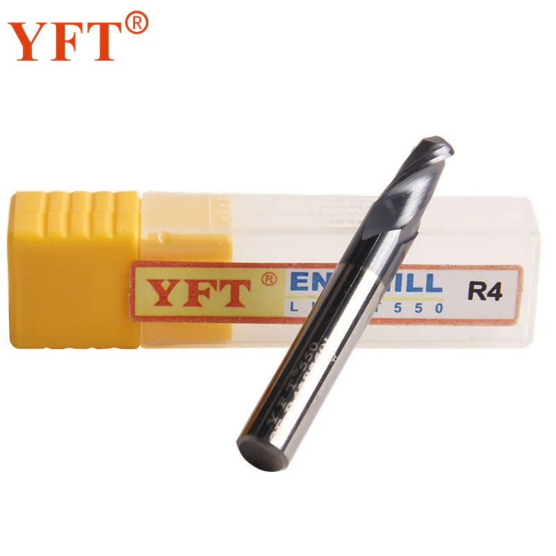 

YFT End Mills Carbide Ball Radius 4mm 2-blade HRC 55 Degrees Tungsten Carbide Milling Cutters Router Bit CNC Tools