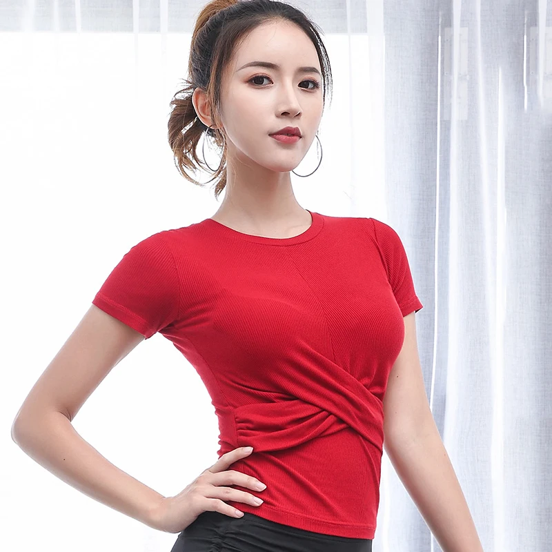 

New Red Latin Dance Tops For Women/Adult Summer Short Sleeve Black Shirt Modal Clothes Ballroom Dance Costume Dance Top BL1717