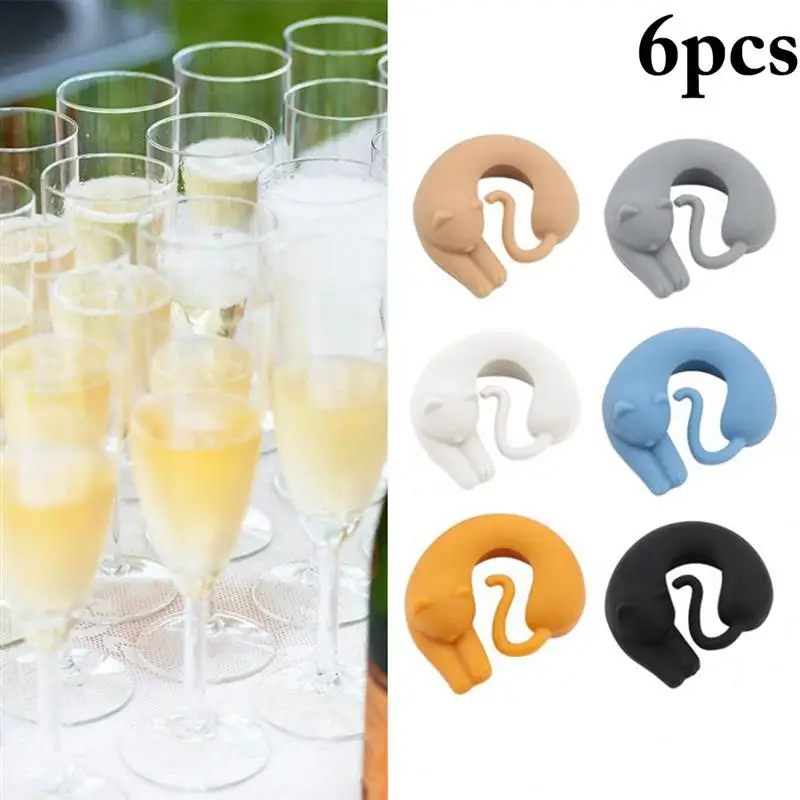 

6pcs Silicone Cat Design Party Wine Glass Marker Drinking Buddy Cup Identification Cup Identifier Identify Cup Labels Tag Signs