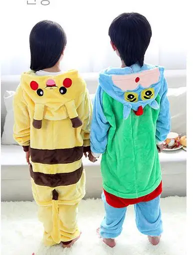Anime Poke mon pika chu jumpsuit Cosplay Onesie Children Kids Flannel Animal Pajamas Anime Cartoon Costumes Sleepwear Free ship