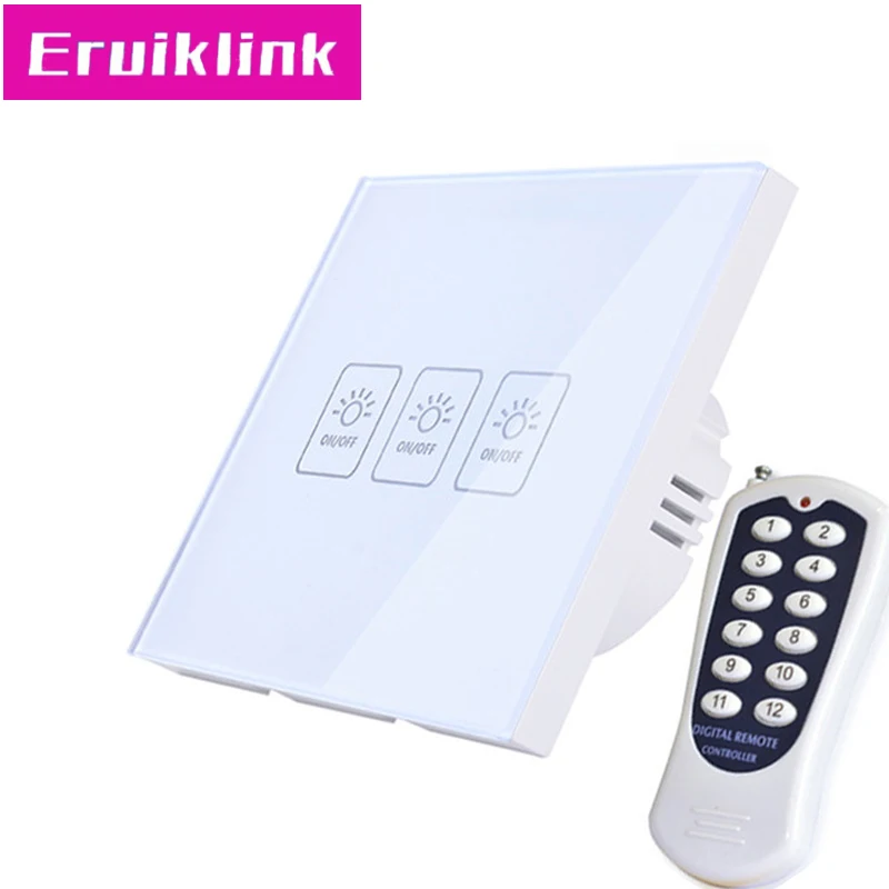 

EU/UK Standard Wireless Remote Control Touch Switch,3 Gang 1 Way RF433 Wall Light Switch For Smart House Free shipping