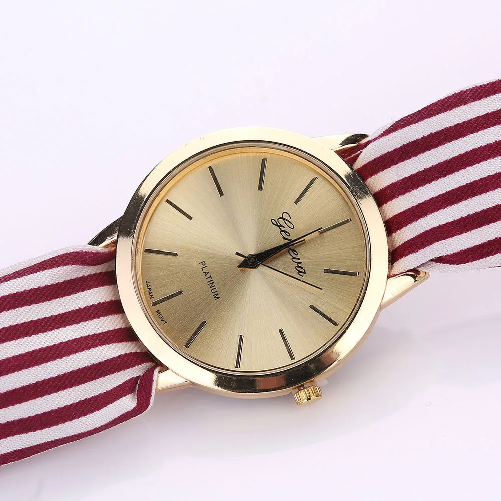 Hot Fashion Watch Women Stripe Floral Cloth Quartz Dial Bracelet Wristwatch New 213