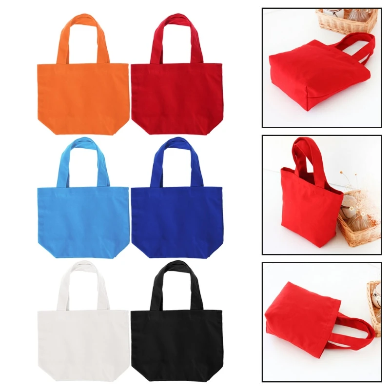 THINKTHENDO Portable Cotton Canvas Tote Handbag Food Picnic Lunch Solid Color