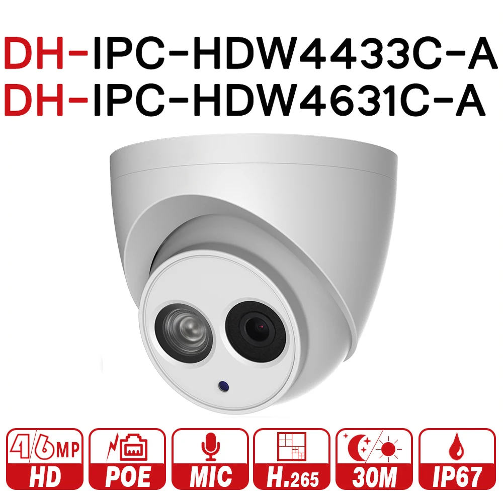 DH POE IP камера IPC HDW4433C A HDW4631C 4MP 6MP сетевая ip Встроенный микрофон 30 м ИК Ночное Видение