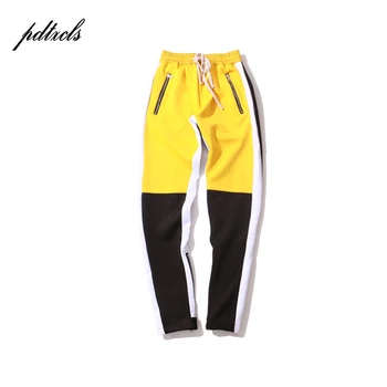 

Hot Vintage Color Block Patchwork Sweatpants 2018 Men's Hip Hop Drawstring Casual Elastic Waist Joggers Pants Streetwear Big Siz