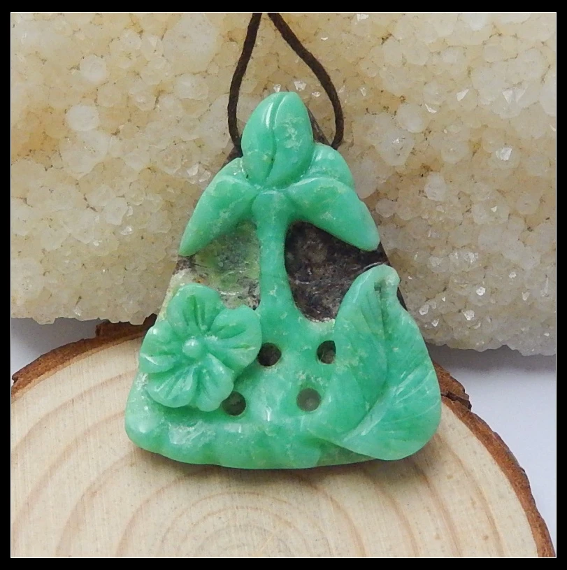Треугольный резной цветок натуральный Chrysoprase боковая просверленная Мода Кулон