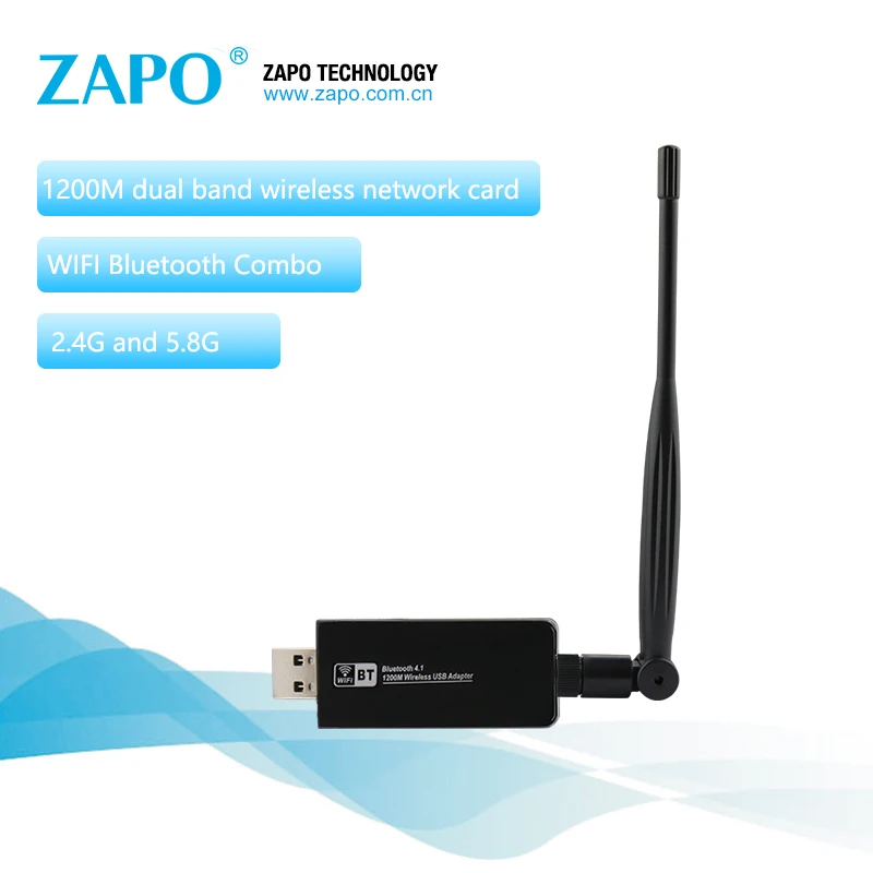 ZAPO Bluetooth 4,1 беспроводной AC 1200 Мбит/с 5 ГГц WiFi USB 3,0 LAN адаптер с высоким коэффициентом усиления антенна сетевая карта для систем Windows Linux