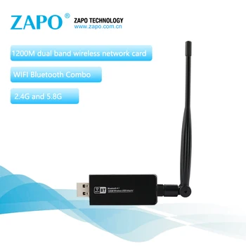 

ZAPO Bluetooth 4.1 Wireless AC 1200Mbps 5GHz WiFi USB 3.0 RTL8822BU Chip LAN Adapter High Gain Antenna Network Card For Desktop