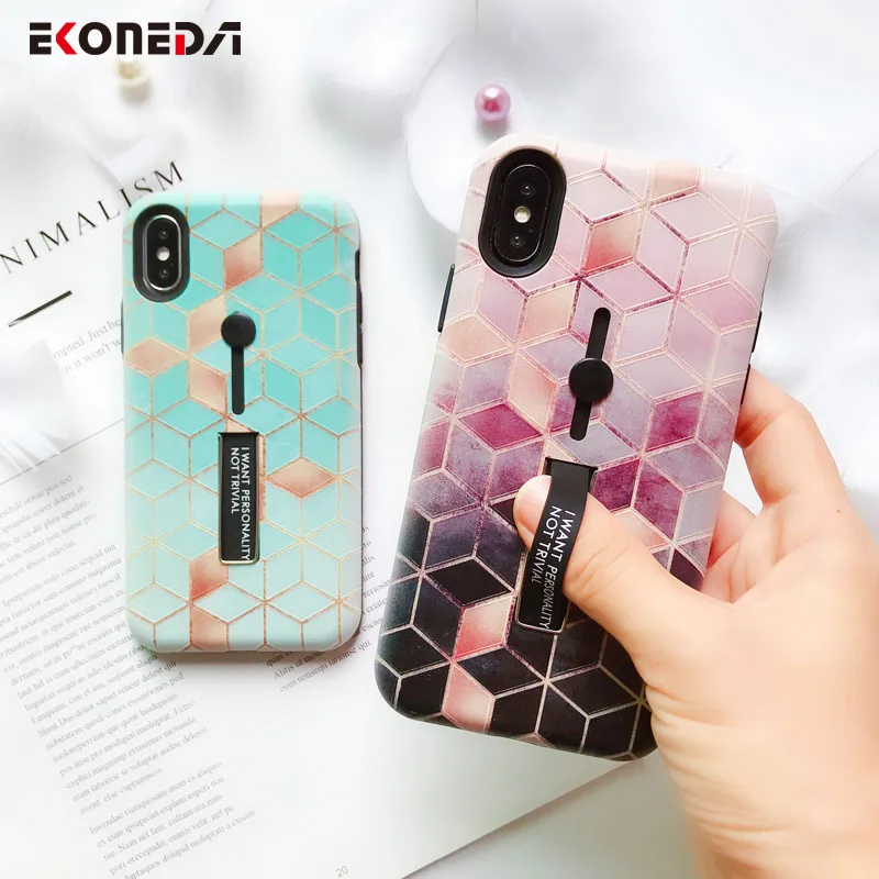 

EKONEDA Hidden Holder For iPhone 7 11 XS Case iPhone X Case Ring Relief Ingradient Geometric For iPhone XS Max XR 6S 7 8 Plus 11 11Pro 11Pro Max Case