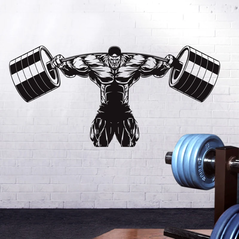 DCTAL Gym Sticker Fitness Decal Bodybuilding Dumbbell Posters Name Muscle Vinyl Wall Parede Decor Gym Sticker
