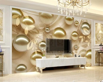 

Mural Custom Wallpaper For Wall 3 D European Style Gold ball pearl leaf stereo TV background wallpaper Home Decoration Beibehang