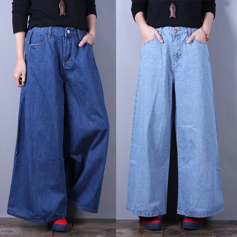 

Free Shipping 2019 New Fashion Jeans Pants For Women Wide Leg Trousers Plus Size XL-5XL Summer Elastic Waist Jeans Ankle Length