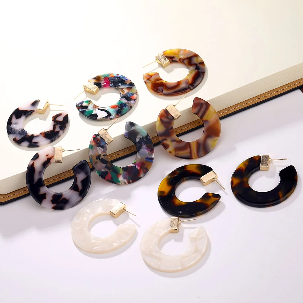 

Fashion Leopard Print Multi Color Acrylic Acetic Acid Earrings for Women New Simple Statement Geometric Resin Stud Earrings