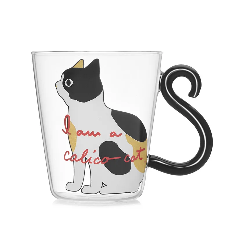 Милый креативный Кот стеклянная чайная кружка чашка для кофе с молоком мультяшный котенок/маленькая черная кошка домашняя офисная чашка фрукты Juic 220 мл - Цвет: White Cat